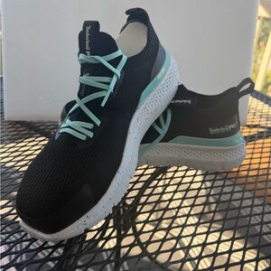 Timberland Women's Black and Mint Sneakers 8.5